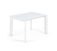 Mesa extensible Axis de cristal blanco con patas de acero blanco, 120 (180) cm.