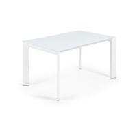 Mesa extensible Axis de cristal blanco con patas de acero blanco, 140 (200) cm.