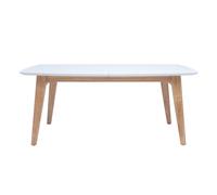 Mesa extensible rectangular de madera blanca y roble claro de 180-230 cm FIFTIES con extensiones integradas