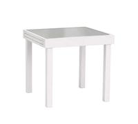 Miroytengo Mesa Exterior Extensible Piazza, Jardín Terraza, Aluminio y Cristal Templado Blanco 90-180x90x76 cm