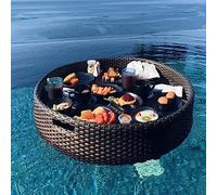 Mesa flotante de piscina para adultos, bandeja de servir tejida de ratán para bares de arena, spas, baños y fiestas, bandeja flotante para bebidas y aperitivos