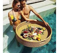 Mesa Flotante para Piscina - Bandeja de ratán Tejido para Servir en Bancos de Arena, spas, baños y Fiestas - Bandeja Flotante para Adultos (Beige, 80 cm)