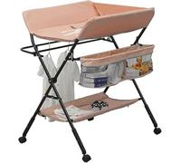 Mesa For Cambiar Pañales,Estación Plegable Portátil Con Ruedas,Organizador Móvil De Altura Ajustable For Guardería Con Cinturón De Seguridad Y Estantes De Almacenamiento For Bebés Recién Nacidos