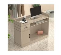 Mesa frontal moderna con gestión de cables, mostrador de pago al por menor para recepción, salón, oficina, tienda, clínica, vestíbulos, color marrón claro (60 cm)