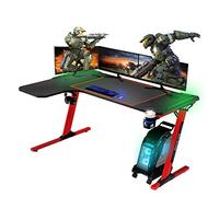 Mesa Gaming, 140cm x 60cm, Gaming Desk, Mesa Grande para Ordenador Consola PS5, Xbox Series, Patas de Acero, RGB LED, Base de Alfombrilla, Mesa Gaming Esquina