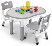 Mesa infantil con 2 sillas, paquete con 2 sillas, grupo de asiento infantil de altura ajustable, juego de mesa de plástico para niños, forma de cacahuete, mesa de pintura, escritorio para niños para