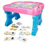 Mesa Infantil Peppa Pig con Pizarra, 10 Juegos Educativos y Almacenamiento, 59x13x39 Cm, Rosa y Azul