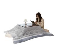 Mesa Japonesa Kotatsus Madera Maciza Conjunto de Kotatsus con Calentador de 400W, Edredón de Franela Azul Grisáceo y Alfombra Mesa de Tatami para Salón, Dormitorio