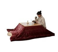 Mesa Japonesa Kotatsus Madera Maciza Conjunto de Kotatsus con Calentador de 400W, Edredón de Terciopelo Rojo y Alfombra Mesa de Tatami para Salón, Dormitorio