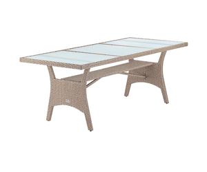 Mesa jardín Takeo crema ratán sintético vidrio 190x90x74cm