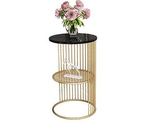 Mesa Juan Nordic Mármol Mini Redonda Pequeño Grada 2 Sofá Lateral De La Sala De La Esquina De Vector De Oro Hierro Forjado Dormitorio De Cabecera Balcón Cafetera, 30x55CM
