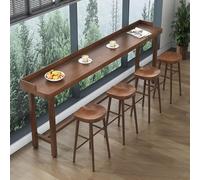 Mesa larga de barra de desayuno para cocina, diseño industrial con barandilla, madera de pino rústica y parte superior maciza, mesa alta para balcón