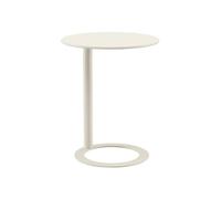 Mesa lateral en forma de C con marco de metal para el dormitorio de la sala de estar y espacios pequeños mesa redonda de la mesa de sofá mesa auxiliar de la computadora portátil (crema mate 48 * 69