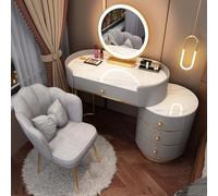 Mesa LED ajustable para maquillaje con pantalla táctil, 3 opciones de color, madera maciza, 5 cajones de almacenamiento, silla de dormitorio o balcón, 80 x 40 x 78 cm