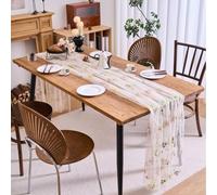 Mesa ligera bordada floral para corredor de tul de gasa para mesa de comedor, césped, decoración de boda y celebración (75-300 beige)