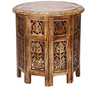 Mesa marroquí, Consola Auxiliar de Madera Ashkar Marrón 45cm Redonda - Mostrador de té Oriental - Bandeja Plegable es Oriental en marrón, como Mesa de luz