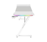 Mars Gaming MGD-X160RGB, Mesa Gaming Ergonómica, Iluminación ARGB con Mando, Fibra de Carbono, Alfombrilla XXL, Soporte Auriculares y Bebida, Gestión Cableado, Escritorio Gaming 160x60cm, Blanco