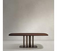 Mesa Melvar en chapa de nogal y patas con base de acero inoxidable cepillado 180 x 100 cm