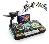 Mesa Mezcladora DJ, Controlador DJ Multifuncional con Micrófono, Más de 100 Efectos de Sonido y Batería Recargable,Teclado Musical Interactivo con Efectos de Luz para Principiantes