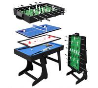 Mesa multijuegos Relaxdays, 4 en 1, futbolín, Billar, Air Hockey y Tenis de Mesa, Plegable, niños y Adultos, Negra