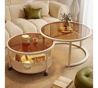 Mesa Nido, Mesas Extensibles con Polea, Ahorra Espacio, Mesita Auxiliar Salon con Almacenamiento, Mesa de Centro Circular for Sala de Estar, Apartamento