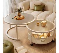 Mesa Nido, Mesas Extensibles con Polea, Ahorra Espacio, Mesita Auxiliar Salon con Almacenamiento, Mesa de Centro Circular for Sala de Estar, Apartamento