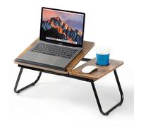 Mesa para Cama y Sofá - Plegable Bandeja para Cama con Tapa Ajustable y Portavasos, Mesa Cama Ordenador en Tablero MDF y Metal, 56x32x25 cm, Madera Carbonizada