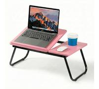 Mesa para Cama y Sofá - Plegable Bandeja para Cama con Tapa Ajustable y Portavasos, Mesa Cama Ordenador en Tablero MDF y Metal, 56x32x25 cm, Rosa