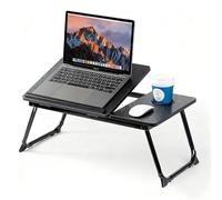Mesa para Cama y Sofá: Plegable Bandeja para Cama con Tapa Ajustable y Portavasos, Mesa Cama Ordenador en Tablero MDF y Metal, 56x32x25 cm (Fibra de Carbono)