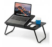 Mesa para Cama y Sofá - Plegable Bandeja para Cama con Tapa Ajustable y Portavasos, Mesa Cama Ordenador en Tablero MDF y Metal, 56x32x25 cm, Negro