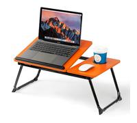 Mesa para Cama y Sofá: Plegable Bandeja para Cama con Tapa Ajustable y Portavasos, Mesa Cama Ordenador en Tablero MDF y Metal, 56x32x25 cm, Naranja