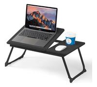 Mesa para Cama y Sofá: Plegable Bandeja para Cama con Tapa Ajustable y Portavasos, Mesa Cama Ordenador en Tablero MDF y Metal, 56x32x25 cm (Negro)