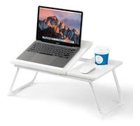 Mesa para Cama y Sofá: Plegable Bandeja para Cama con Tapa Ajustable y Portavasos, Mesa Cama Ordenador en Tablero MDF y Metal, 56x32x25 cm (Blanco)