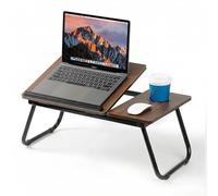Mesa para Cama y Sofá - Plegable Bandeja para Cama con Tapa Ajustable y Portavasos, Mesa Cama Ordenador en Tablero MDF y Metal, 56x32x25 cm, Nuez Oscura