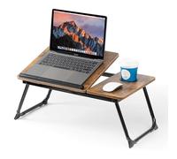 Mesa para Cama y Sofá: Plegable Bandeja para Cama con Tapa Ajustable y Portavasos, Mesa Cama Ordenador en Tablero MDF y Metal, 56x32x25 cm (Madera carbonizada)