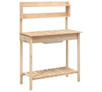 Mesa para macetas con Fregadero Madera Abeto 147,5x44x139,5 cm | Banco de jardinería expandible, estante inferior ventilado, ganchos metálicos, para exterior