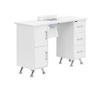 physa Mesa para manicura blanca y plateada con succión de polvo 3 cajones reposamanos Mesa para uñas Mesa de uñas con aspiradora Mesa para salón de uñas