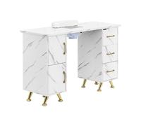 Mesa de Uñas physa Wellness & Lifestyle - Mesa para Manicura Jaspeada y Dorada con Aspiración, 3 Cajones y Reposamanos - Mesa Profesional para Salón de Estética