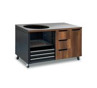 Mesa para Parrilla “Barrique Oak” - Mesa para Kamado 22-25” con Base Ajustable, Encimera de Acero Inoxidable, Estructura de Acero Galvanizado, Cajones de Almacenamiento, Uso Exterior