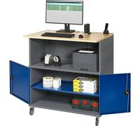 Mesa para PC RAU, con balda continua, con juego de ruedas