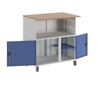 Mesa para PC RAU, con pared medianera, con juego de ruedas