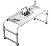 Mesa para portatil Cama Sofa Hospital Comer la Escritorio Ruedas Ordenador portátil de pie Ajustable en Altura computadora sobre móvil con Auxiliar y giratoria 360° (Color:Blanco)