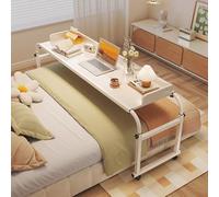 Mesa para portátil con ruedas, mesa doble sobre cama con ruedas, mesas tamaño king, escritorio para personas con discapacidad con cajón pequeño, barra de apoyo de altura ajustable para sobre cama