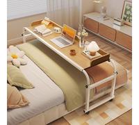 Mesa para portátil con ruedas, mesa doble sobre cama con ruedas, mesas tamaño king, escritorio para personas con discapacidad con cajón pequeño, barra de apoyo de altura ajustable para cama queen