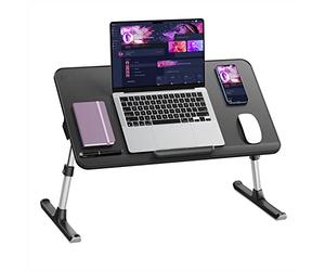 Mesa para portátil, Mesa de Cama SAIJI, Ajustable en Altura y ángulo, hasta 17in portátil, Oficina en casa, Desayuno, Estudio (Negro, 60 * 33cm)