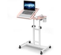 Mesa para portátil regulable móvil ergonómica rosa 64x40x58-89 cm - escritorio pie sentado, soporte ordenador ruedas