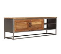 Mesa para TV Mueble TV Salón Mesa Televisión Mueble Comedor Televisor Bajo con 1 Armario y 2 Compartimentos,Estilo Rústico y Industrial,Madera de Teca Reciclada y Acero 120x30x40cm