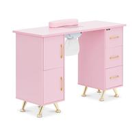 Mesa Physa para Manicura Rosa/Dorada con Aspiradora de Polvo, 3 Cajones y Reposamanos