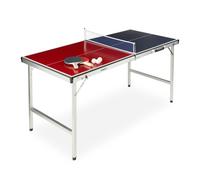 Relaxdays Mesa Ping Pong Plegable, Set con 2 Palas, Red y 3 Pelotas, DM y Aluminio, 67,5 x 151 x 67,5 cm, Azul y Rojo