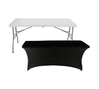 7H SEVEN HOUSE Mesa Plegable 150cm Blanca + Funda Catering 7house